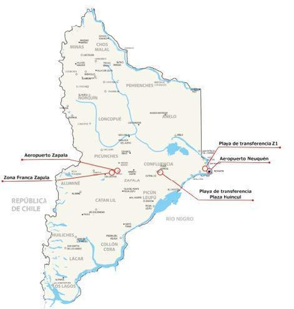 La red logística de Neuquén: aeropuertos, playas de transferencia y zona franca.