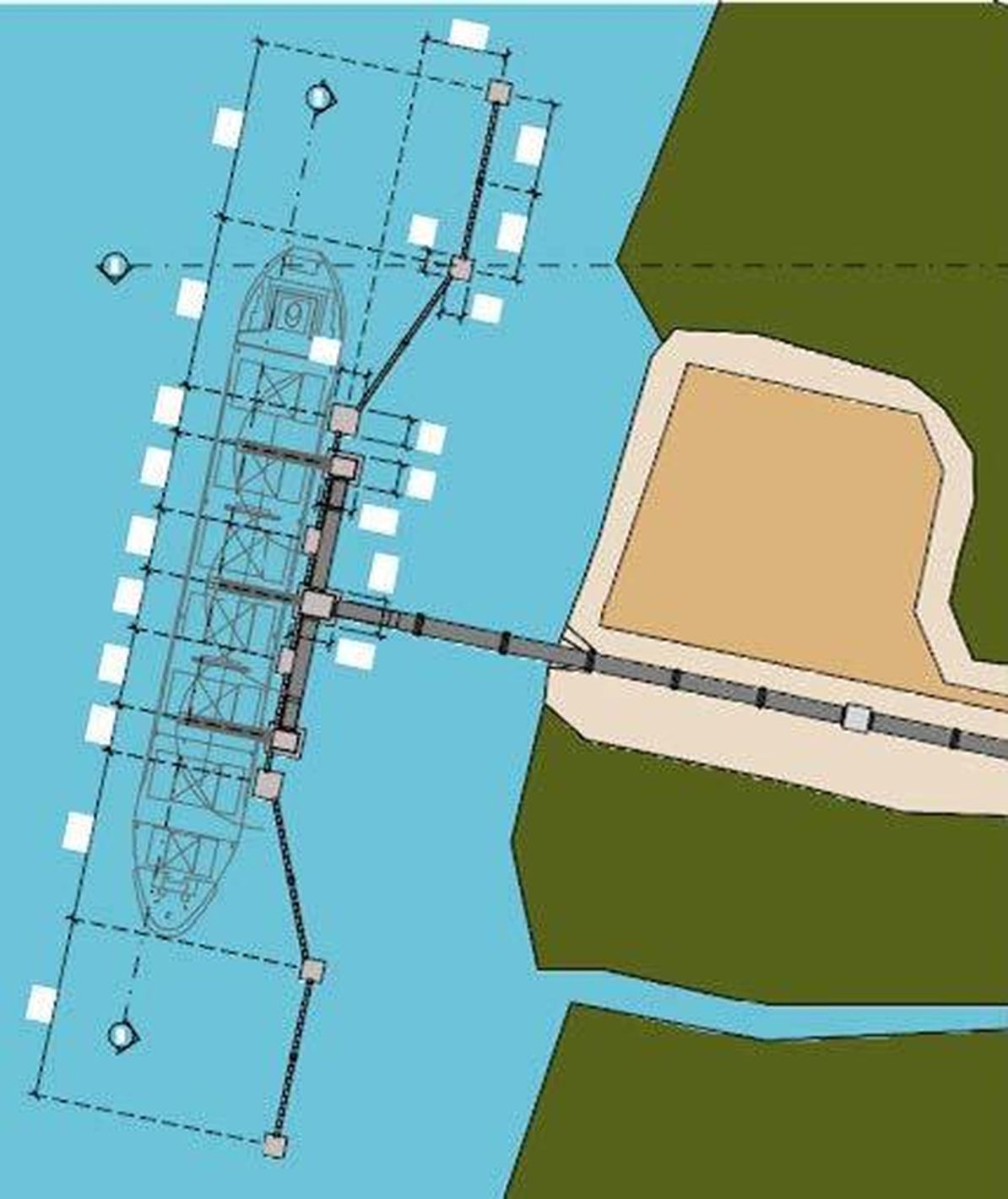 Anteproyecto de la terminal: muelle, sistema de carga y área de acopio.